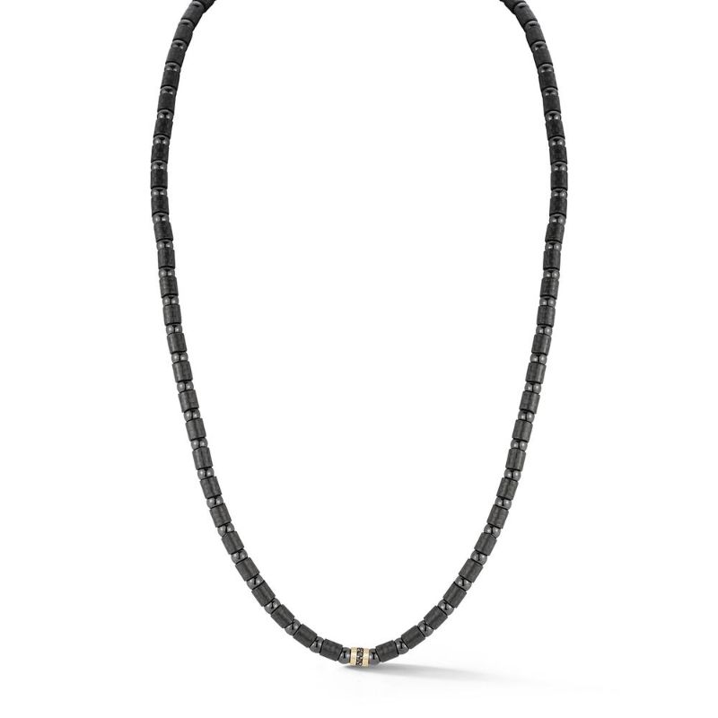 Deutsch Signature Mens Carbon Black Necklace with 1 Section of Black Diamonds