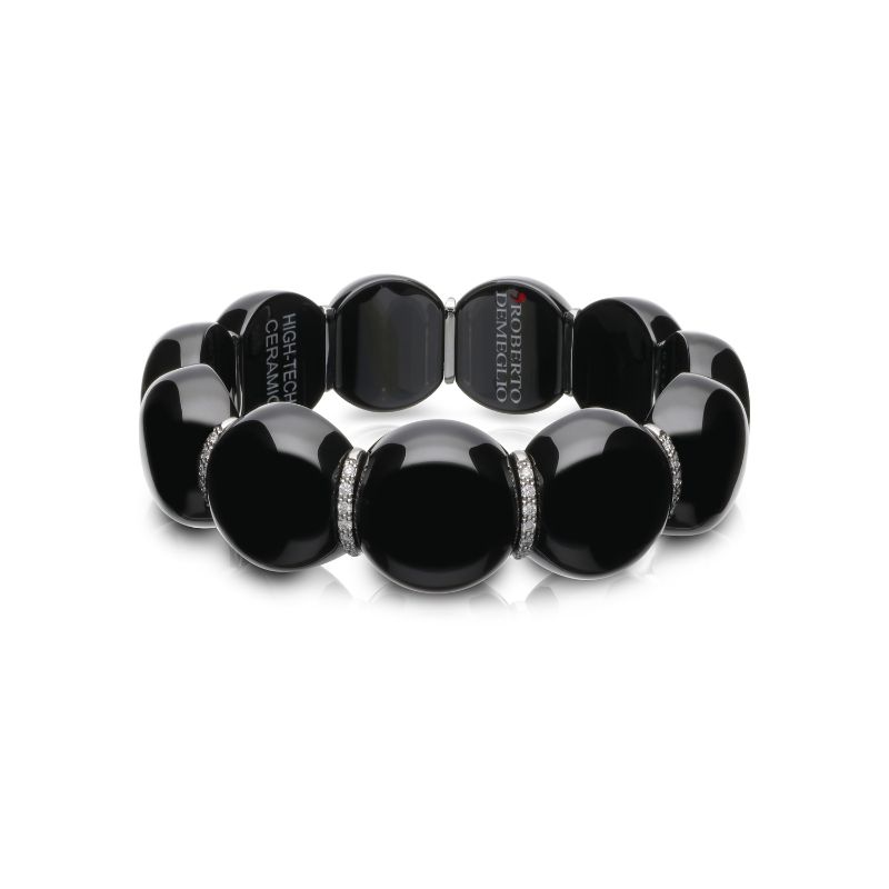 Dama Black Ceramic Bead Bracelet with 5 White Gold/White Diamond Bars