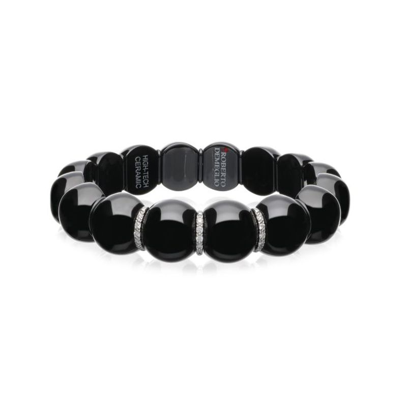 Dama Black Ceramic Bead Bracelet with 3 White Gold/White Diamond Bars