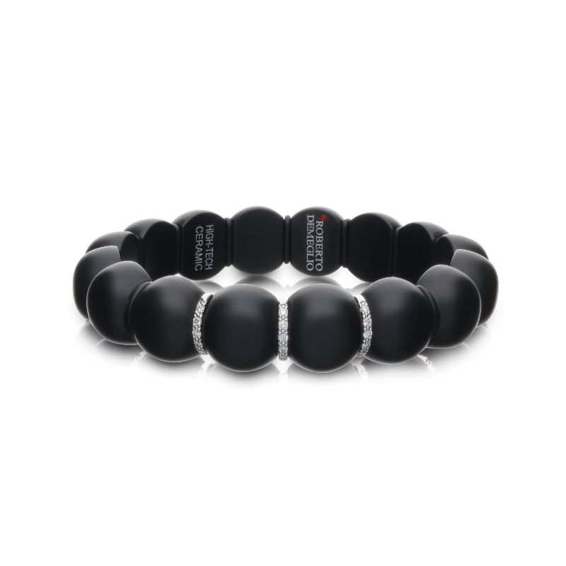 Matte Black Ceramic Bracelet with 3 Diamond Bars