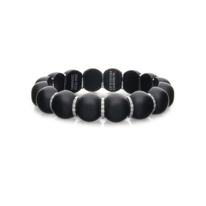 Matte Black Ceramic Bracelet with 5 Diamond Bars