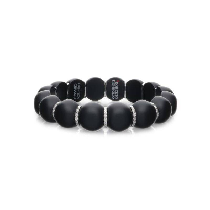 Dama Matte Black Ceramic Bead Bracelet with Eternity White Gold and Diamond Bars