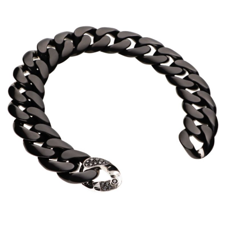 Deutsch Signature Groumette Matte Black Ceramic with One Black Diamond Link