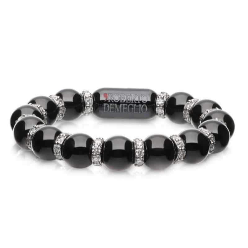 4mm Black Ceramic Stretch Ring with 14 Diamond Beads