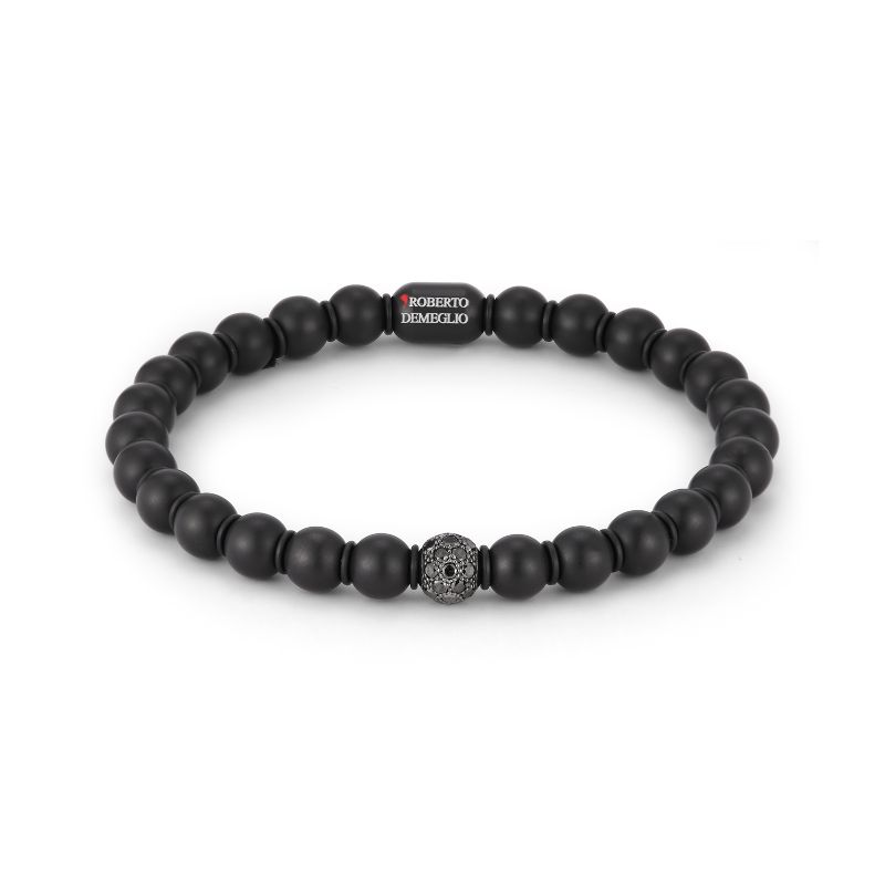 Deutsch Signature Sfera Large Bead Matte Black Ceramic Bracelet with One Black Diamond Bead