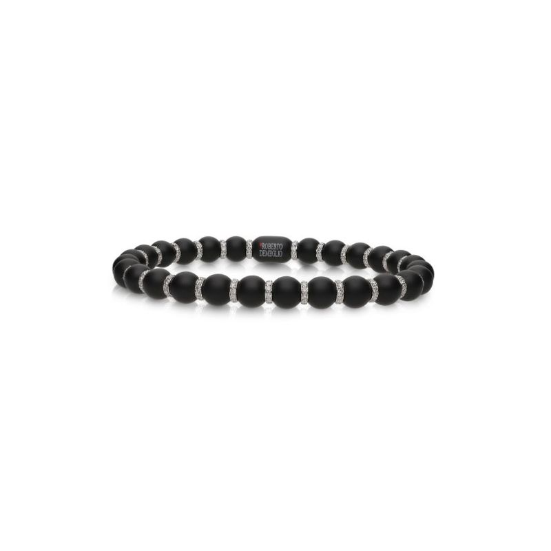 6.5mm Black Matte Ceramic Bracelet with Alternating Diamonds