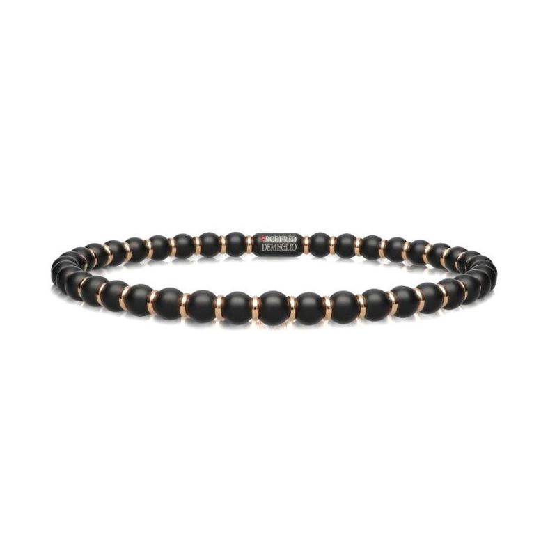 4mm Matte Black Ceramic Stretch Bracelet with Gold Rodells