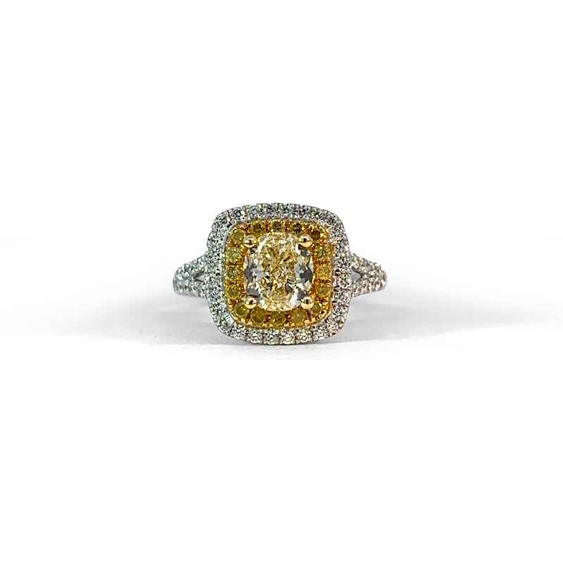 18K Yellow Gold/White Gold Diamond Pave Halo Split Halfway Engagement Ring