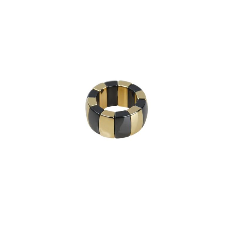 18K Yellow Gold Overlay and Black Ceramic Stretch Ring