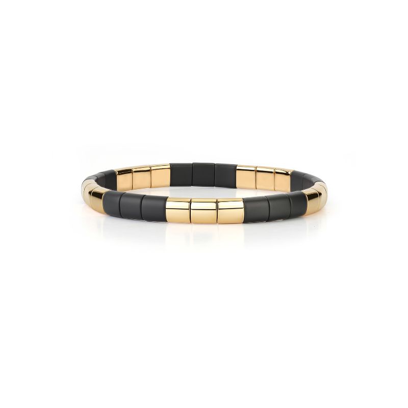 18K Yellow Gold Overlay and Matte Black Ceramic Stretch Bracelet