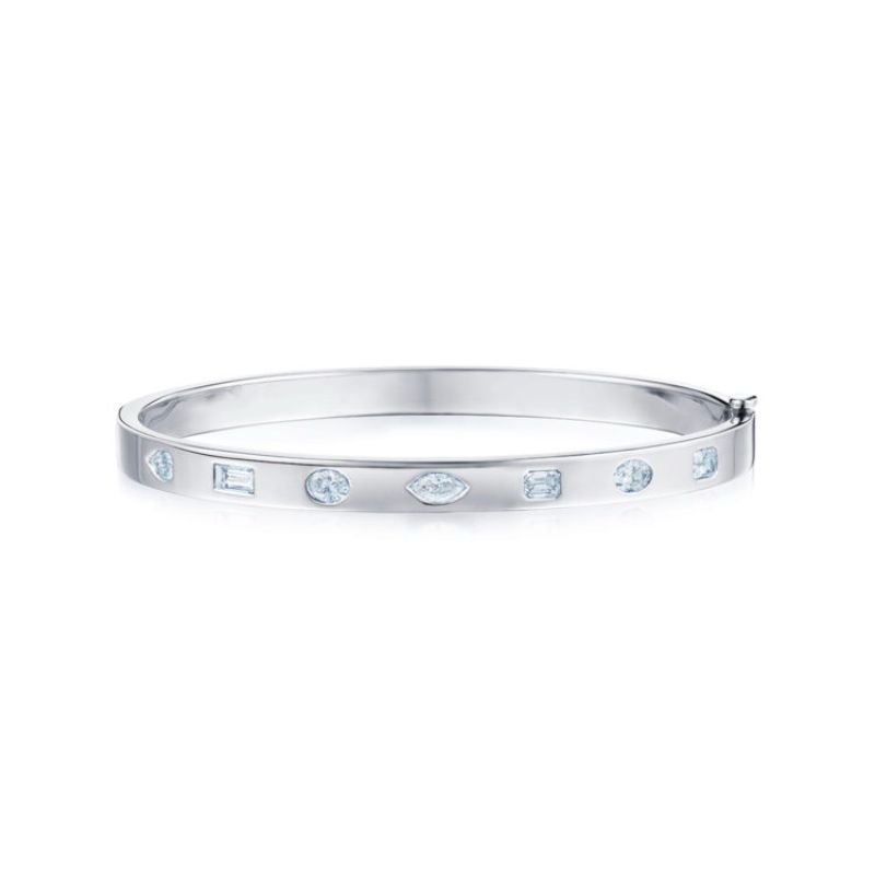 Kwiat Stackable Narrow Bangle with Fancy Shape Diamonds in White Gold