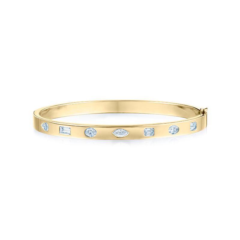 Kwiat Stackable Narrow Bangle with Fancy Shape Diamonds  in Yellow Gold