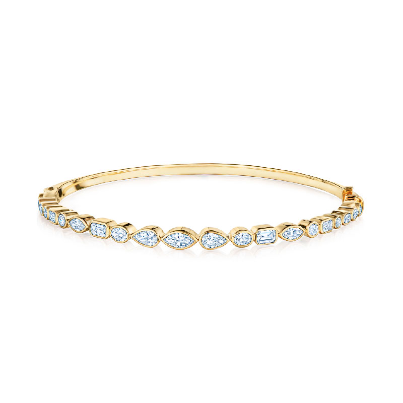 Kwiat Yellow Gold Fancy Shape Diamond Bezel Set Bangle