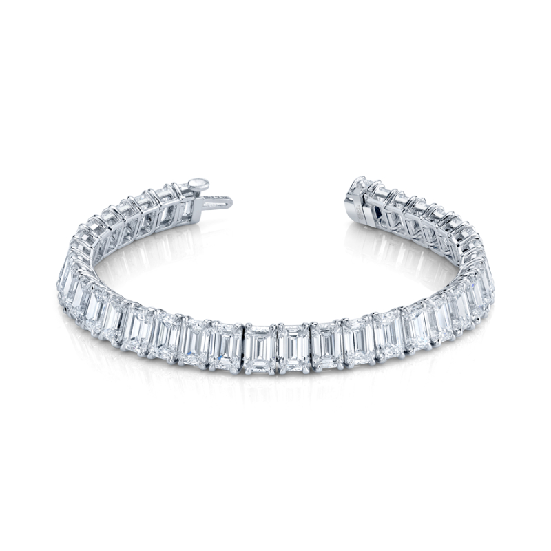 Norman Silverman 36.51 Carat Platinum Emerald Cut Diamond 4-Prong Straight Line Bracelet