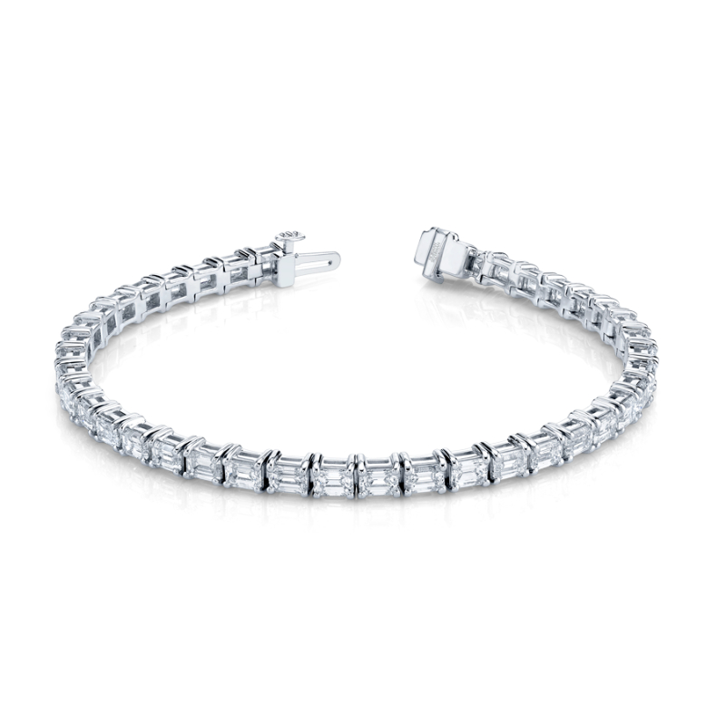 Norman Silverman 9.46 Carat 18K White Gold Emerald Cut Diamond Straight Line Bracelet