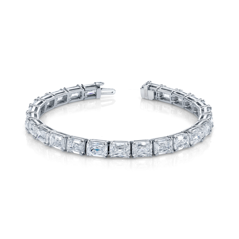 Norman Silverman 27.66 Carat Platinum Emerald Cut Diamond 4-Prong Straight Line Bracelet