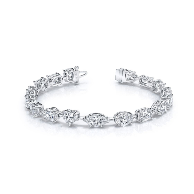 Norman Silverman 17.27 Carat Platinum Mixed Fancy Shape Straight Line 4-Prong Bracelet