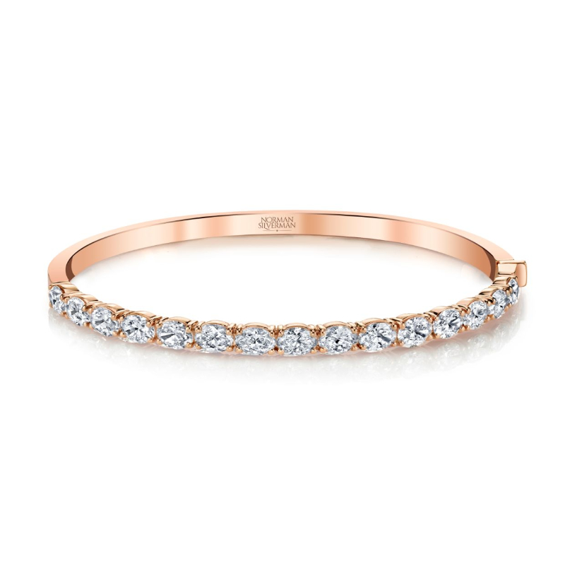 Norman Silverman Oval Diamonds Set East To West Hinge Bangle Bracelet Set In Rose Gold