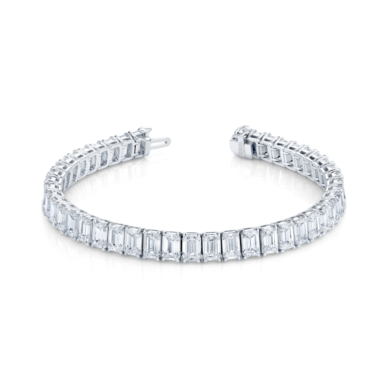 Norman Silverman 22.56 Carat Platinum Emerald Cut Diamond 4-Prong Straight Line Bracelet