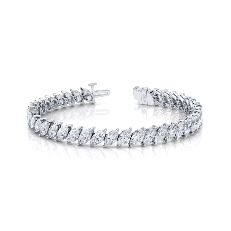 Norman Silverman 13.67 Carat 18K White Gold Marquise Shape Diamond Straight Line Bracelet