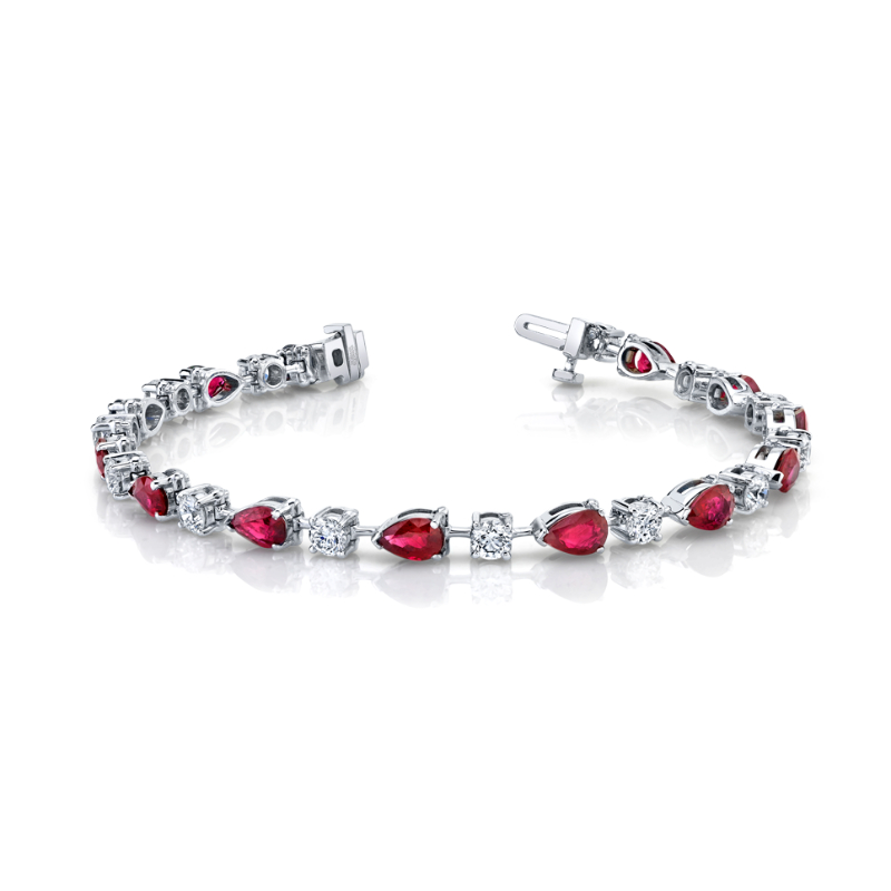 Norman Silverman 2.38 Carat White Gold Ruby And Diamond Straight Line Bracelet