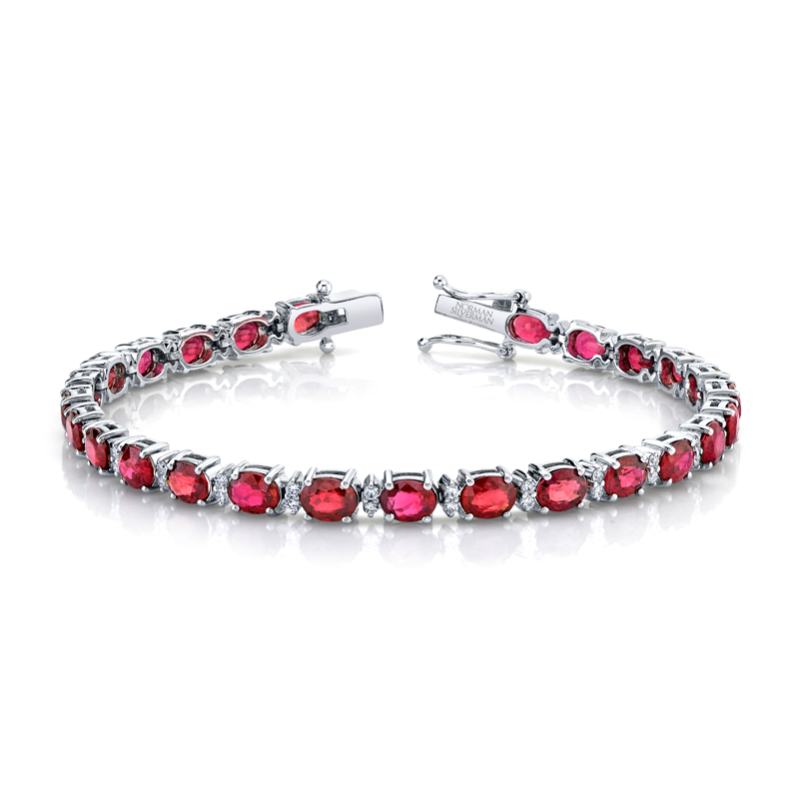 Norman Silverman Oval Shape Ruby And Round Brilliant Straight Line Bracelet