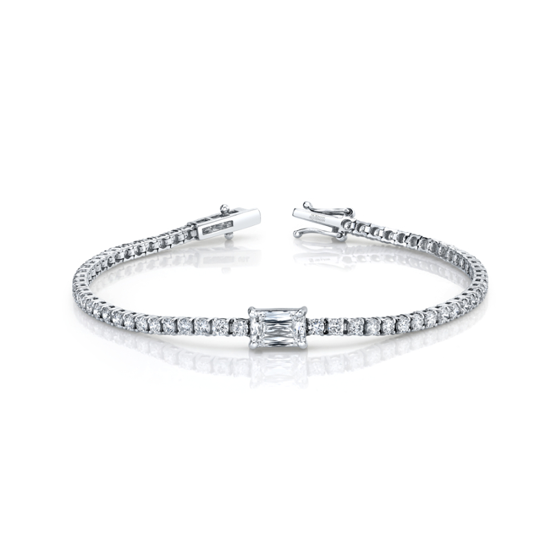 Norman Silverman 4.31 Carat 18K White Gold Round Cornered Straight Line Bracelet