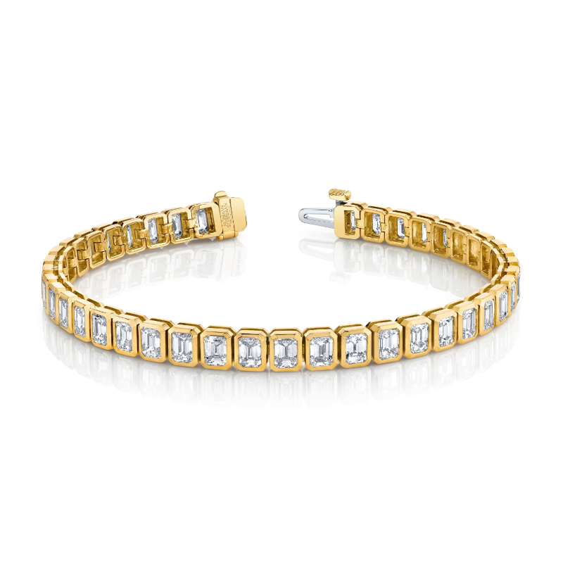 Norman Silverman Emerald Cut Diamond Bezel Set Straight Line Bracelet