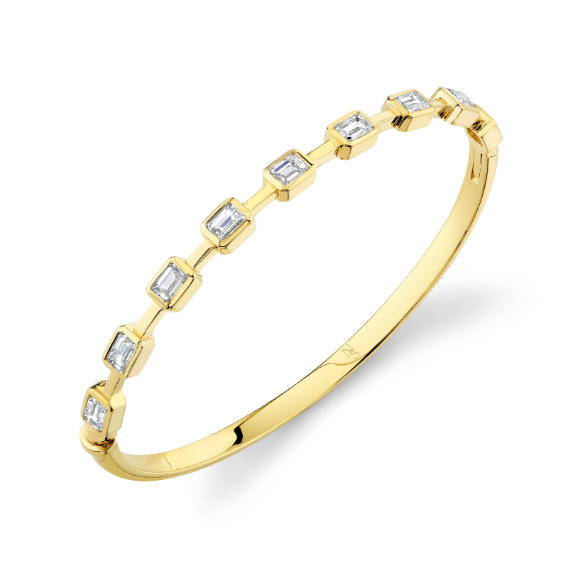 Norman Silverman Hinged Bangle With Bezel-Set Emerald Cut Diamonds