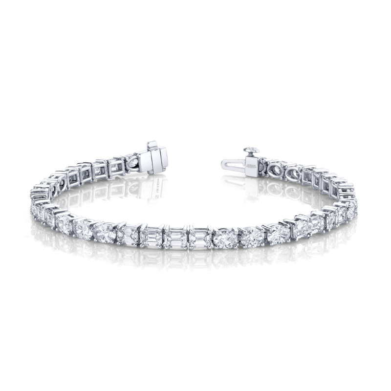 Norman Silverman 9.61 Carat 18K White Gold East-West Emerald And Oval Cut Bracelet