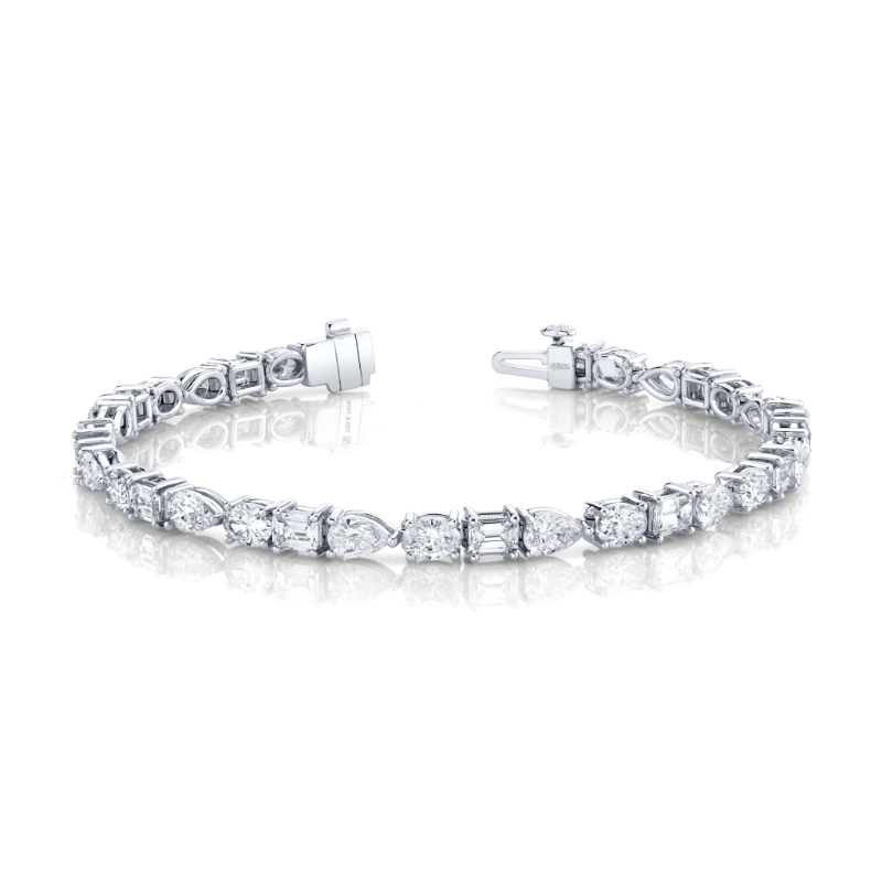 Norman Silverman 8.75 Carat 18K White Gold East-West Emerald And Oval Cut Bracelet