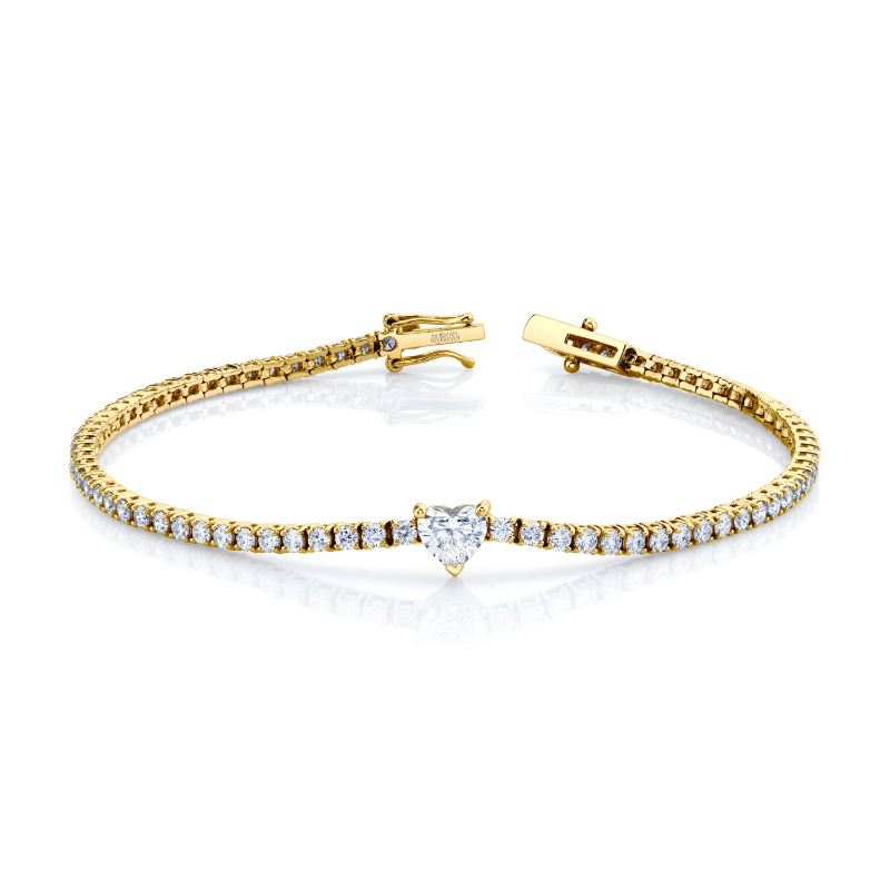 Norman Silverman Straight Line Bracelet With Heart Shape Center Stone