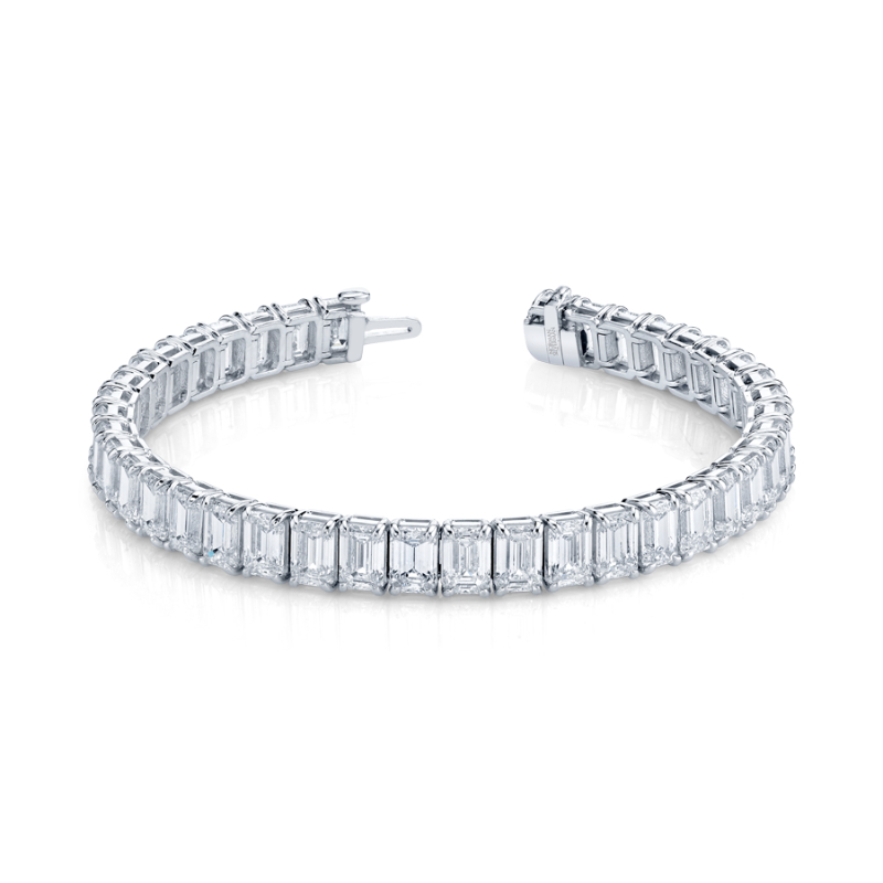 Norman Silverman 28.32 Carat Emerald Cut Diamonds Platinum Straight Line Bracelet