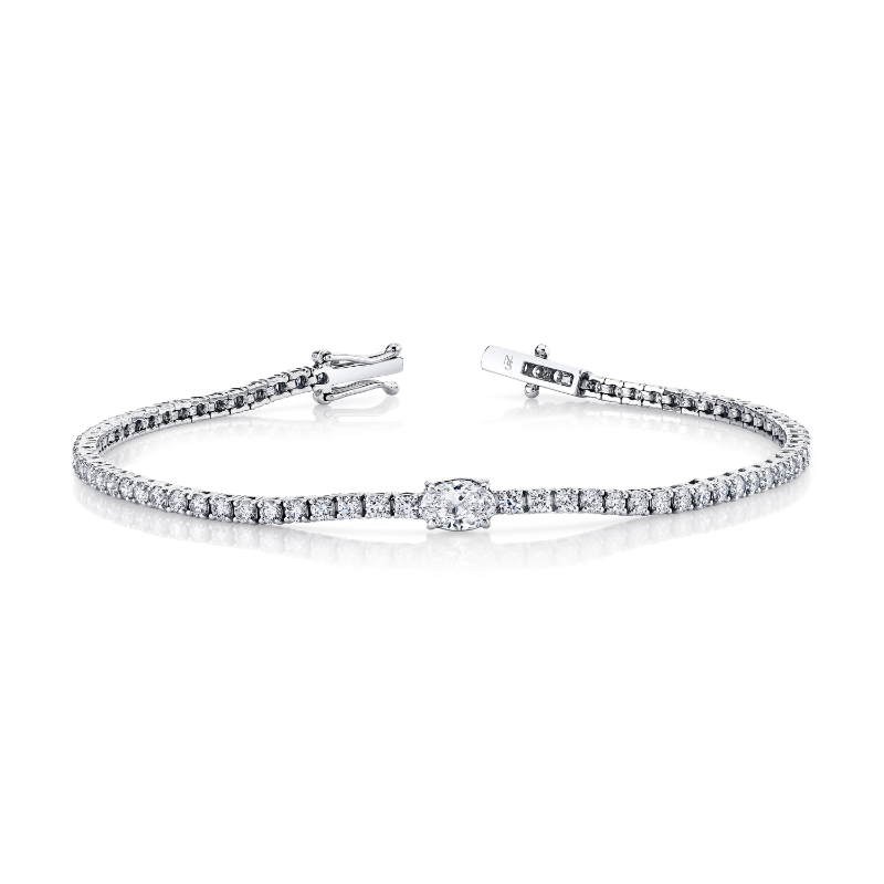 Norman Silverman Straight Line Diamond Bracelet With Oval-Cut Center Stone
