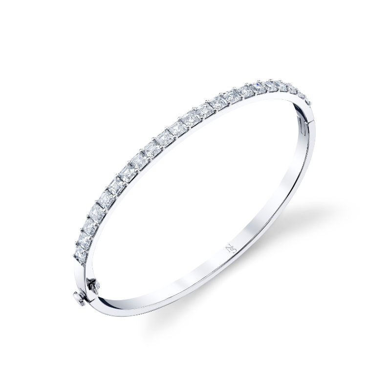 Norman Silverman Hinged Bangle With Asscher Cut Diamonds