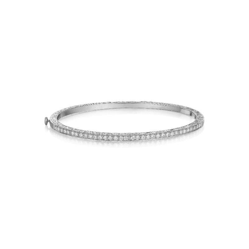 Thin Diamond Pave Bangle Bracelet With Engraving