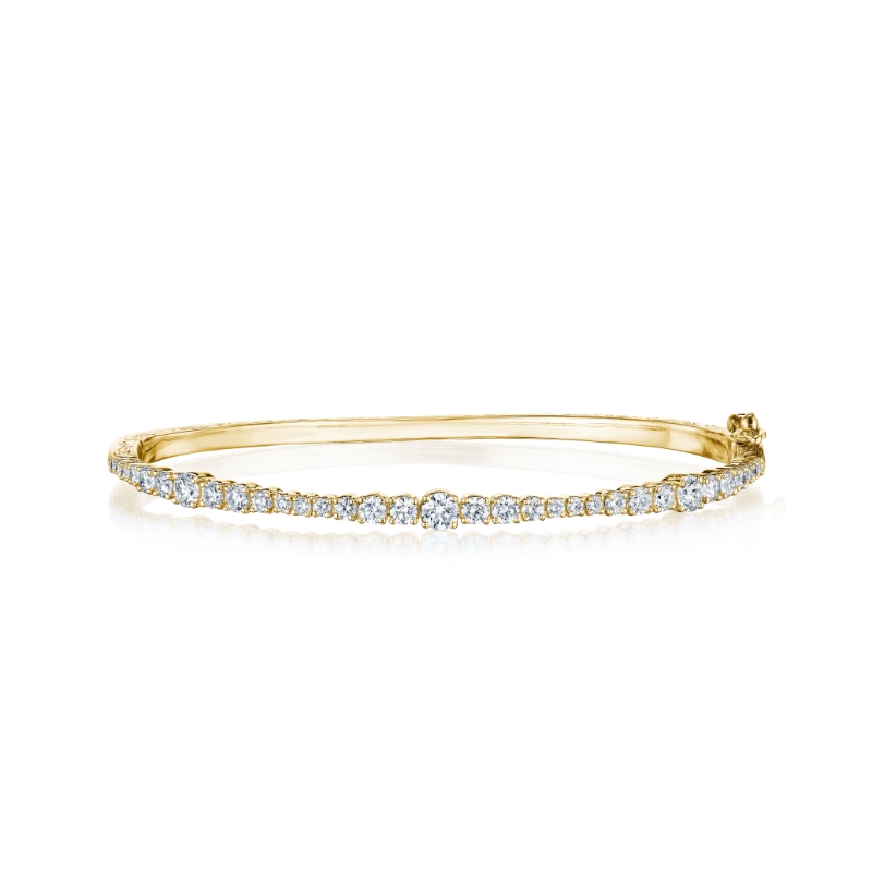 Thin Prong-Set Diamond Wave Bangle Bracelet