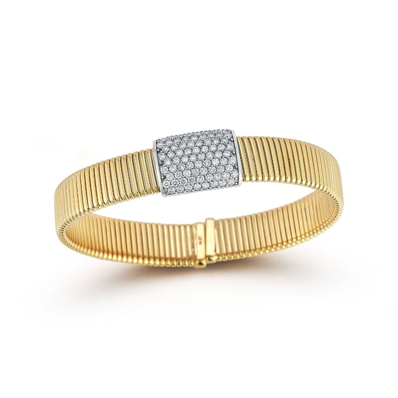 Deutsch Signature Diamond Gold Bangle with Small Steel Spring Connection