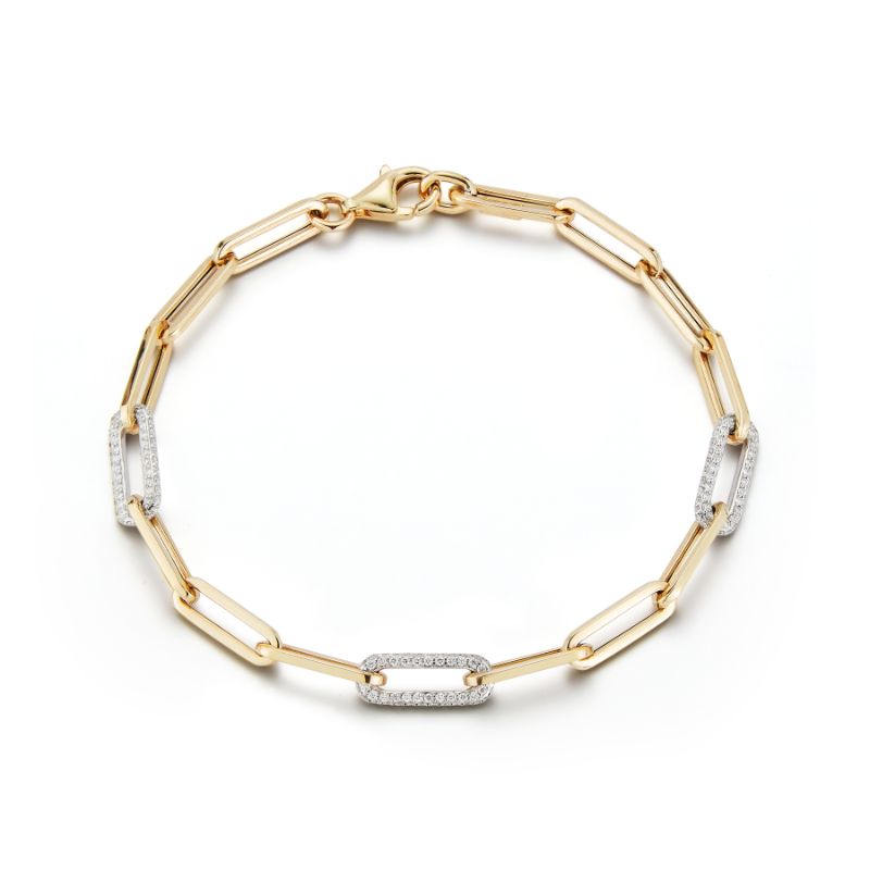 Deutsch Signature Paperclip Solid Gold Link Bracelet with 3 Diamond Pave Links