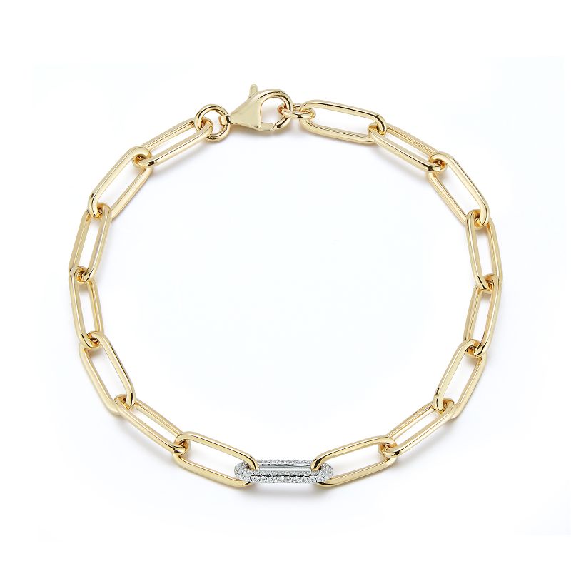 Deutsch Signature Solid Gold Paperclip Bracelet with One Pave Diamond Link