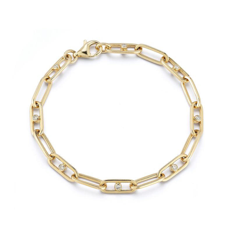 Deutsch Signature Gold Paperclip Bracelet with Diamond In Every Other Link