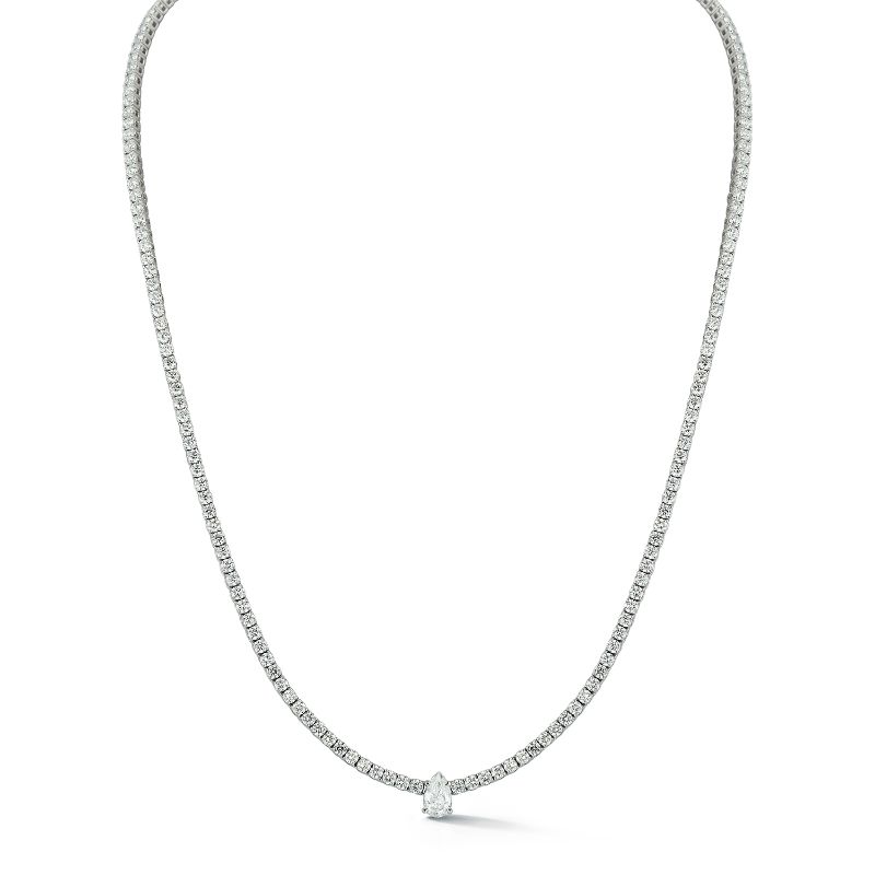 Deutsch Signature Diamond Tennis Necklaces with Center Pear Diamond