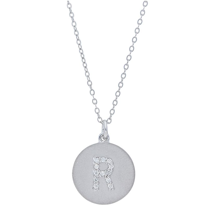 Deutsch Signature Satin Disc Pendant with Pave Diamond Letter