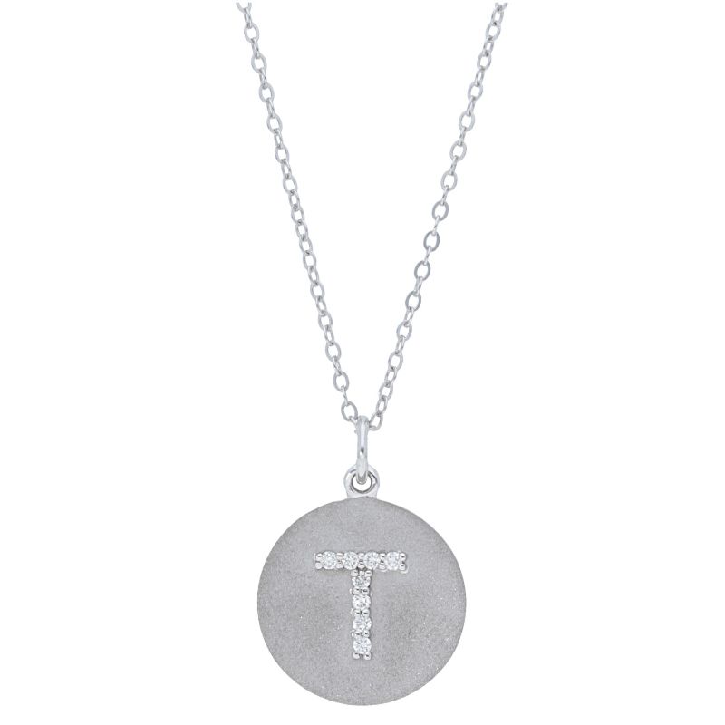 Deutsch Signature Satin Disc Pendant with Pave Diamond Letter