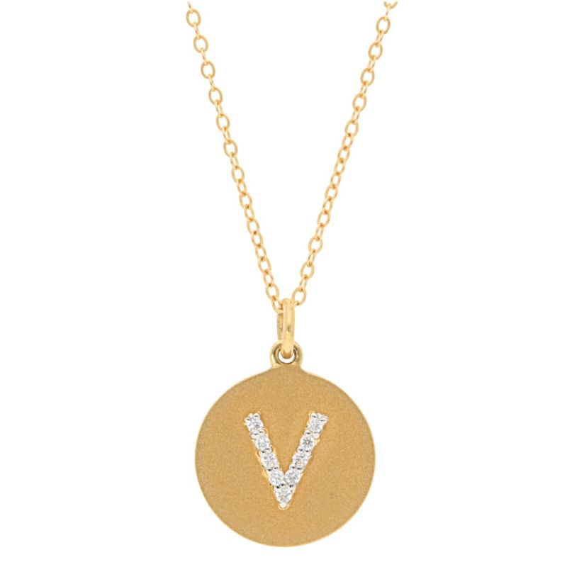 Deutsch Signature Satin Disc Pendant with Pave Diamond Letter