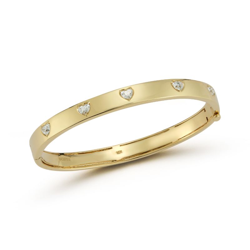 Deutsch Signature Gold Bangle with Burnished Heart  Diamonds