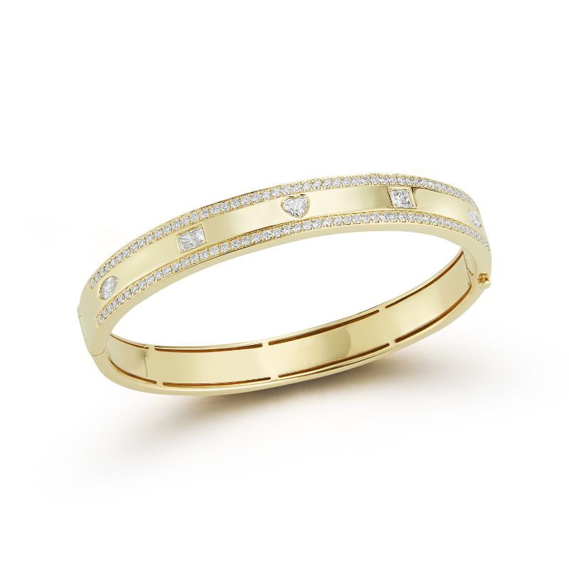 Deutsch Signature Pave Diamond Bangle with Burnished Multi Shape Diamond