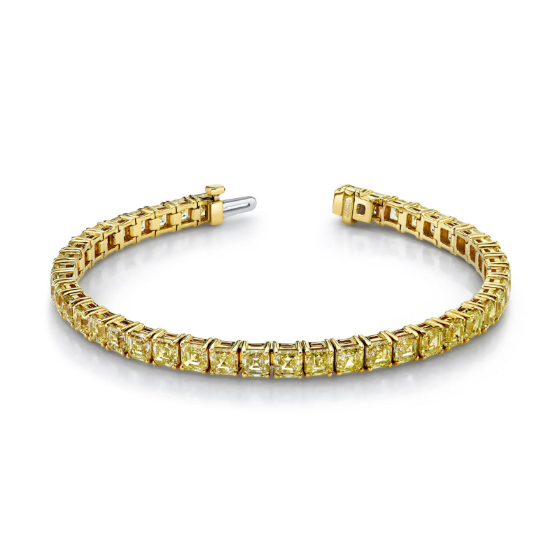 Norman Silverman 18.46 Carat 18K Yellow Gold Yellow Diamond Asscher Cut Straight Line Bracelet