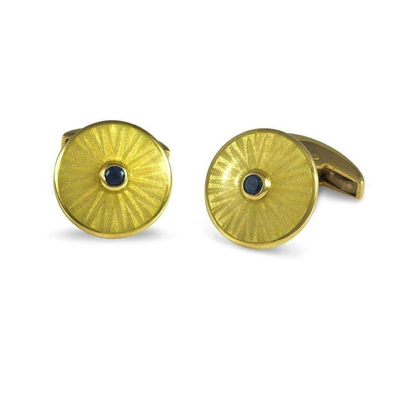 Deakin & Francis Yellow Gold Round Enamel Cufflinks