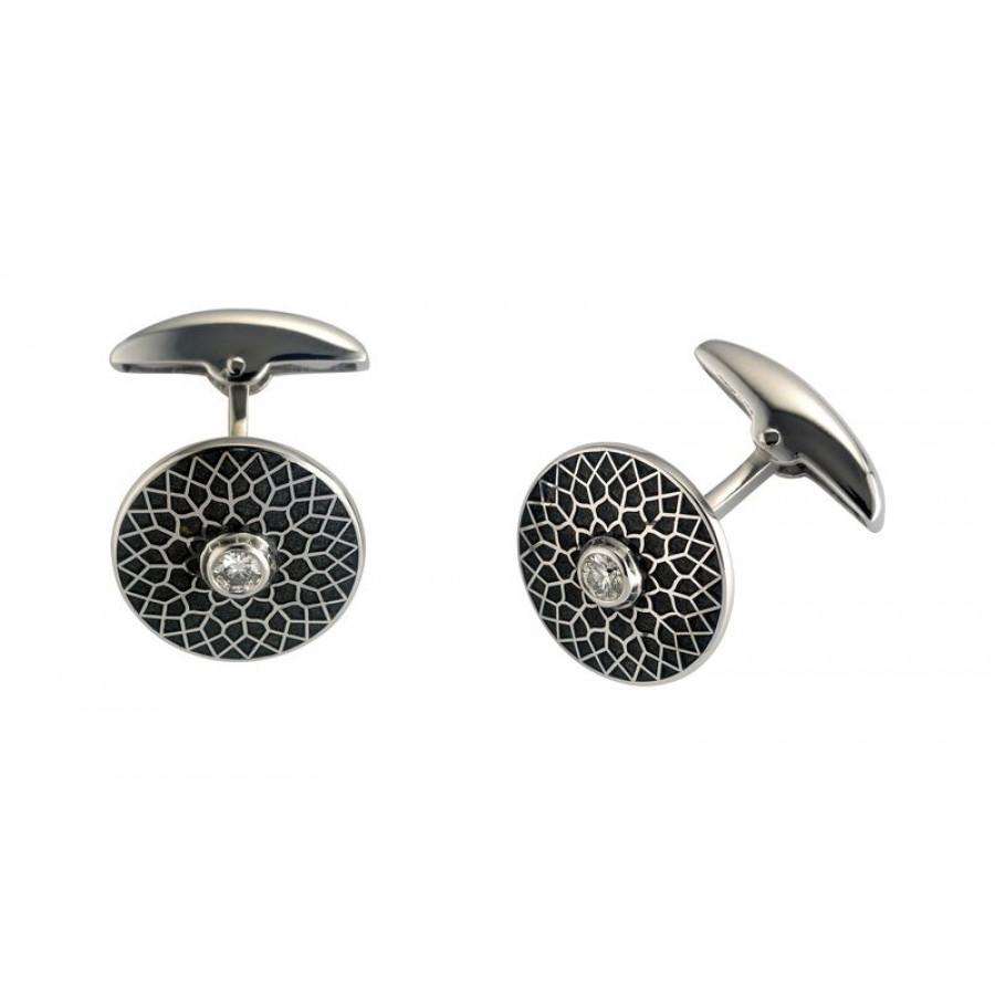 Deakin & Francis Round Black Patterened Cufflinks
